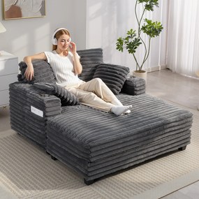 HOMCOM Szezlong 2-osobowy, sofa z funkcją spania 134 x 151 cm z uchwytami na napoje, do salonu, szara | Aosom PL