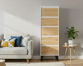 Wąska komoda z 5 szufladami na ubrania kaszmir + dąb artisan S1-M22