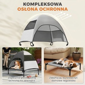 PawHut Leżanka dla Psa na Zewnątrz z Daszkiem, Podwyższone Łóżko dla Psów Średniej Wielkości, 76 x 61 x 71cm, Jasnoszary