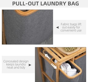 HOMCOM Kosz na Pranie z Bambusa 3 Wyjmowane Kosze Naturalny Szary 50x32x697cm | Aosom PL
