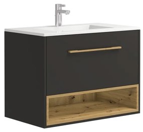 Szafka łazienkowa wisząca  w kolorze antracytowym z wbudowaną umywalką - 80 cm - YANGRA