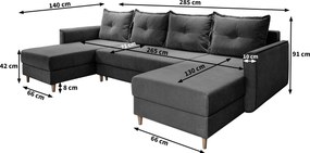 Masseno Narożnik VERNI z funkcją spania i pojemnikiem na pościel Narozniki U, Rozkładana sofa - Brązowy, KRONOS 06