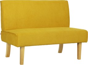 HOMCOM Sofa dwuosobowa z pokryciem kordowym, grubą tapicerką i solidnymi nogami drewnianymi do salonu, sypialni, biura, Żółty