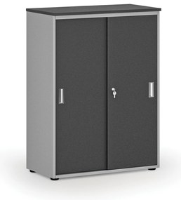 Szafa biurowa z drzwiami przesuwnymi PRIMO GRAY, 800 x 420 x 1087 mm, szary/grafit