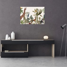 Obraz na szkle - Dżungla pełna zwierząt (70x50 cm)