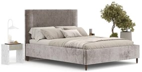 Beżowe tapicerowane łóżko dwuosobowe ze schowkiem ze stelażem 160x200 cm Etero – Maison de Rêve