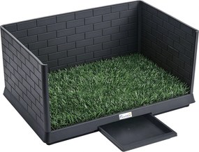 PawHut Toaleta dla psa 75 x 51 cm z trawą sztuczną, wysokimi ściankami, wysuwaną tacą i systemem odprowadzania - Czarna | Aosom PL
