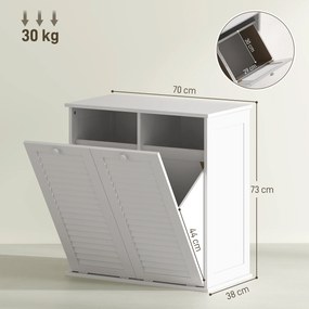 HOMCOM Szafka na Pranie, 2 kosze klapowe na bieliznę, 2 drzwi z lamelami, 70 x 38 x 73 cm, Biały