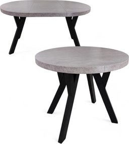 Stół okrągły Ø 80 cm mały rozkładany do 130 cm Czarny + BETON JASNY 6 osób