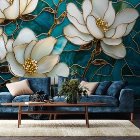 Fototapeta - Witraż z magnolią (196x136 cm)
