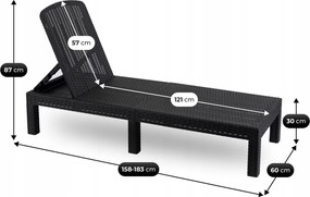 Leżak ogrodowy, składany Montero - regulowane oparcie, czarny