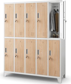 Szafa socjalna 10-drzwiowa Eco Design Bartek 136x45x172 cm biały/dąb sonoma