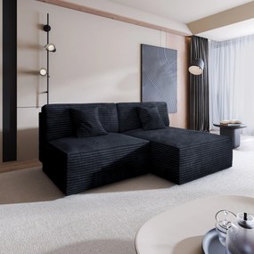 Masseno Narożnik FIORO z funkcją spania i pojemnikiem na pościel Narozniki L, Rozkładana sofa - Czarny, TILIA 100