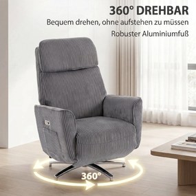 HOMCOM Fotel relaksacyjny elektrycznie regulowany, fotel TV z funkcją leżenia, 2 silniki, obrotowy, z USB | Aosom PL