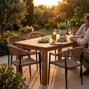 Krzesło Ogrodowe Czarne 56x60x78 cm Plecione Brązowe Sznurki Nowoczesne