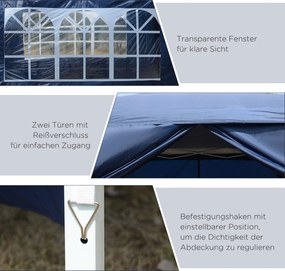 Outsunny Pawilon, Namiot imprezowy, 4 odłączne ściany boczne, 2 okna, Rama metalowa, 2,95 x 2,95 m, Niebieski