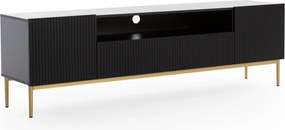 Szafka RTV Nicole 200 cm z wnęką i szufladami - czarny mat / złote nóżki