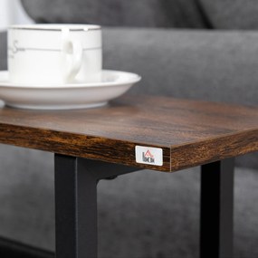 HOMCOM Stolik pomocniczy, stolik nocny, smukła konstrukcja, z kieszenią na materiały, stal, ciemnobrązowy+czarny, 49 x 19 x 55 cm