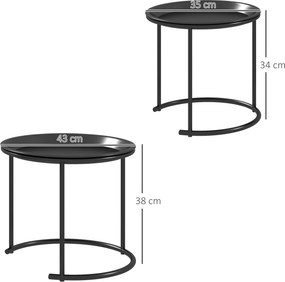 HOMCOM Zestaw 2 metalowych stolików pomocniczych, przesuwane jeden w drugi, blaty działają jako tace, Czarny
