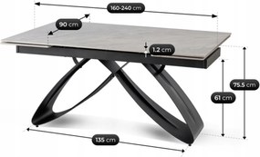Stół Rozkładany Prostokątny LUIGI 160-240 cm Ceramiczny Szary Marmur/Czarny do Jadalni Nowoczesny