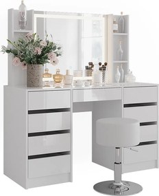 Stół do toalety biały/biały wysoki połysk 128.2x50.1x76 sherry