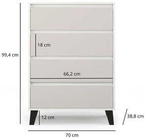 Komoda z 4 szufladami na czarnych nóżkach biały + kaszmir R7-N73