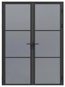 Drzwi kompletne 2-skrzydłowe dwustronne z aluminium i dymionego szkła hartowanego - 2 x wys. 204 x szer. 93 cm - Czarny - MASERU