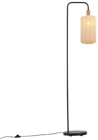 Lampa podłogowa Japandi czarna ze złotem i beżowym kloszem - PluniJapandi Oswietlenie wewnetrzne