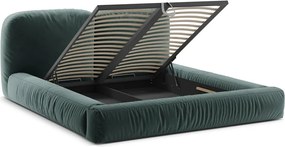 Morskie tapicerowane łóżko dwuosobowe ze schowkiem ze stelażem 200x200 cm Martina – Micadoni