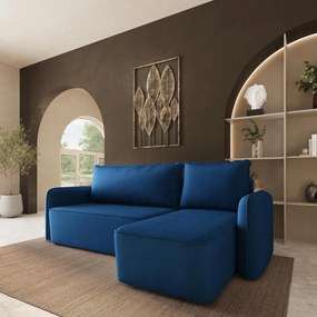 Masseno Narożnik DOLVER z funkcją spania i pojemnikiem na pościel Narozniki L, Rozkładana sofa - Niebieski, KRONOS 09