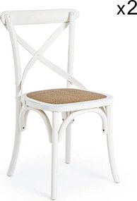 Zestaw 2 krzeseł z białego wiązu i naturalnego rattanu - CROSS