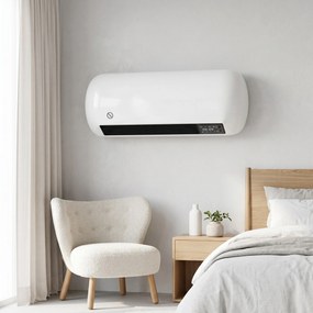 HOMCOM Ścienny grzejnik nadmuchowy 2000W ceramiczny grzejnik ścienny z wentylatorem, 2 poziomy mocy, wyświetlacz LED, termostat, biały | Aosom PL