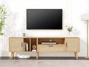 Meble TV 180 cm zdobione rattanem - 2 drzwi i 1 szuflada - nogi z litego drewna - naturalne