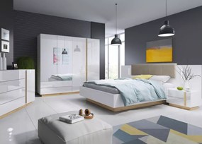 Klasyczny zestaw mebli sypialnianych Ariko - Biały / Biały połysk / Dąb Grandson