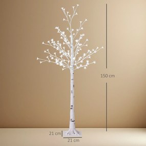 HOMCOM Sztuczne drzewko wiśniowe LED, 120 LED, 3 poziomy jasności, ciepła biel, realistyczna kora, 21 x 21 x 150 cm