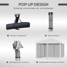 Outsunny Składany Pawilon z Bocznymi Ściankami inklu. Torba, Pawilon Ogrodowy, Metal, Tkanina Oxford, 3 x 3 m, Kremowy
