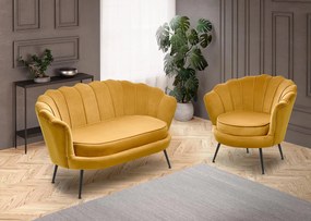 ALMA 2 XL sofa musztardowy, czarny, tapicerowana, Velvet, 2-osobowa