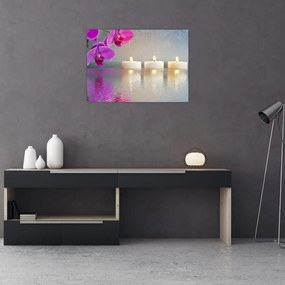 Obraz na szkle - świece na wodzie (70x50 cm)