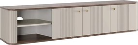 Szafka RTV wisząca Vesper 187 cm trzydrzwiowa - kaszmir / orzech / złote uchwyty