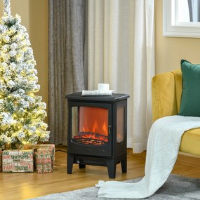 HOMCOM Elektryczny kominek z ogrzewaniem, 1800 W kominek elektryczny z efektem płomienia LED