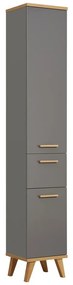 Szara wysoka wąska szafka łazienkowa w dekorze dębu 35,5x205 cm Quickset 924 – Pelipal