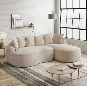 3-osobowa sofa narożna z poduszkami oparciowymi i głębokim siedziskiem, szenil, kolor taupe, narożnik lewostronny, 252x164x67 cm