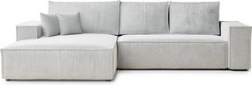 Jasnoszary rozkładany narożnik ze schowkiem z tkaniny szenilowej (lewostronny/z szezlongiem) Maze – Maison de Rêve