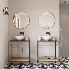Umywalka ceramiczna nablatowa okrągła biała błyszcząca bez otworu na baterię 32 cm MALO z powłoką easy clean