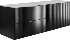 Zestaw łazienkowy: szafka z szufladami i szafka z drzwiami 57×46×160 cm, kolor: czarny / blat biały, uchwyt złoty