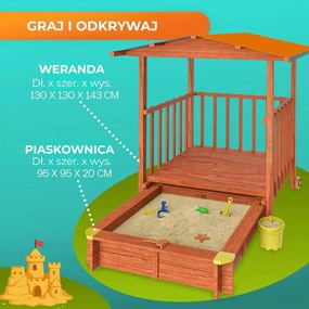 Piaskownica z werandą SUNNY, 130x130x143cm, brązowa/pomarańczowa Jurhan