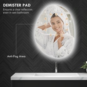 HOMCOM Asymetryczne lustro łazienkowe 70 x 50 cm z oświetleniem LED, dotykowym przełącznikiem, funkcją przeciw zaparowani i srebrnym wykończeniem