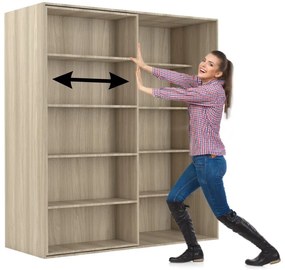 Dwurzędowa biblioteka przesuwna DOUBLE, 1800 x 700 x 2000 mm, dąb naturalny