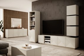 Szafka RTV Asha 200 cm ryflowanym frontem i wnęką - kaszmir