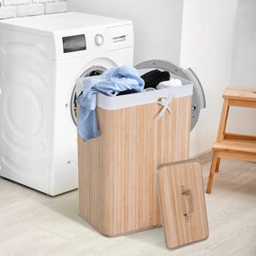 HOMCOM Bambusowy Kosz na Pranie 72L Naturalny Brązowy Praktyczny i Elegancki Design do Łazienki i Pralni | Aosom PL